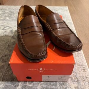 Martin Dingman Men’s Maxwell Whiskey Brown Leather Penny Loafers 9M $295